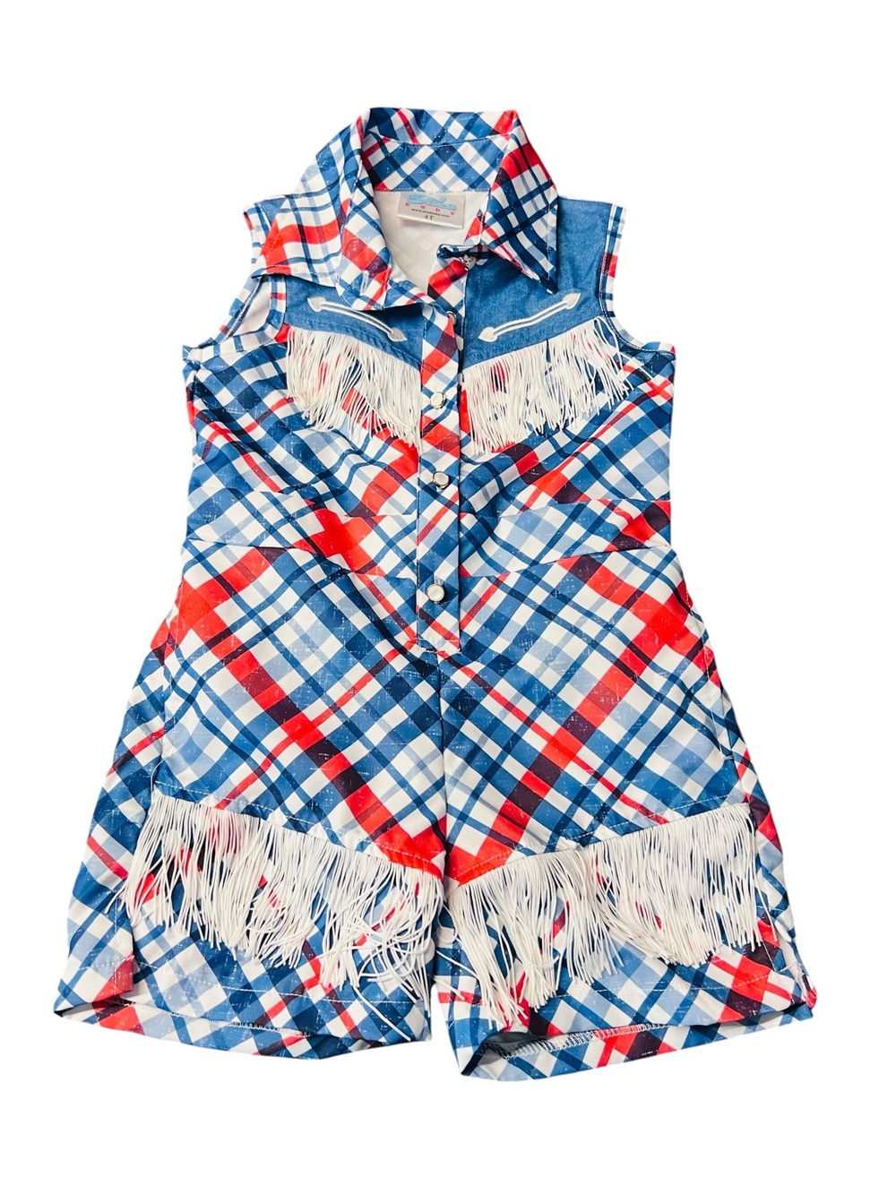 Shea Baby Girls Red & Blue Plaid Fringe One-Piece Romper Size 4T